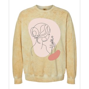 Line Art Abstract Minimalist Of Women Face With Rose Flower Colorblast Crewneck Sweatshirt