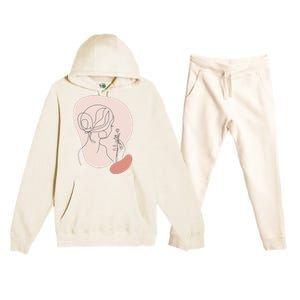 Line Art Abstract Minimalist Of Women Face With Rose Flower Premium Hooded Sweatsuit Set