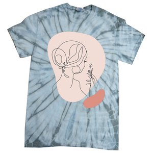 Line Art Abstract Minimalist Of Women Face With Rose Flower Tie-Dye T-Shirt