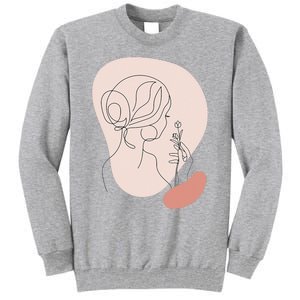 Line Art Abstract Minimalist Of Women Face With Rose Flower Tall Sweatshirt