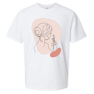 Line Art Abstract Minimalist Of Women Face With Rose Flower Sueded Cloud Jersey T-Shirt