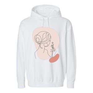 Line Art Abstract Minimalist Of Women Face With Rose Flower Garment-Dyed Fleece Hoodie