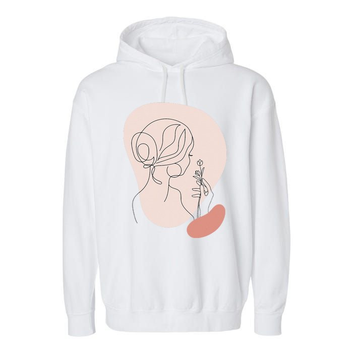 Line Art Abstract Minimalist Of Women Face With Rose Flower Garment-Dyed Fleece Hoodie