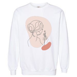 Line Art Abstract Minimalist Of Women Face With Rose Flower Garment-Dyed Sweatshirt