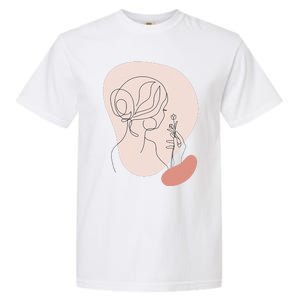 Line Art Abstract Minimalist Of Women Face With Rose Flower Garment-Dyed Heavyweight T-Shirt