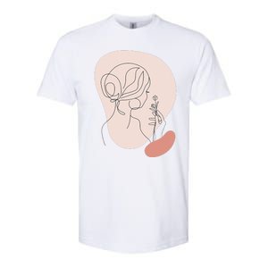 Line Art Abstract Minimalist Of Women Face With Rose Flower Softstyle CVC T-Shirt