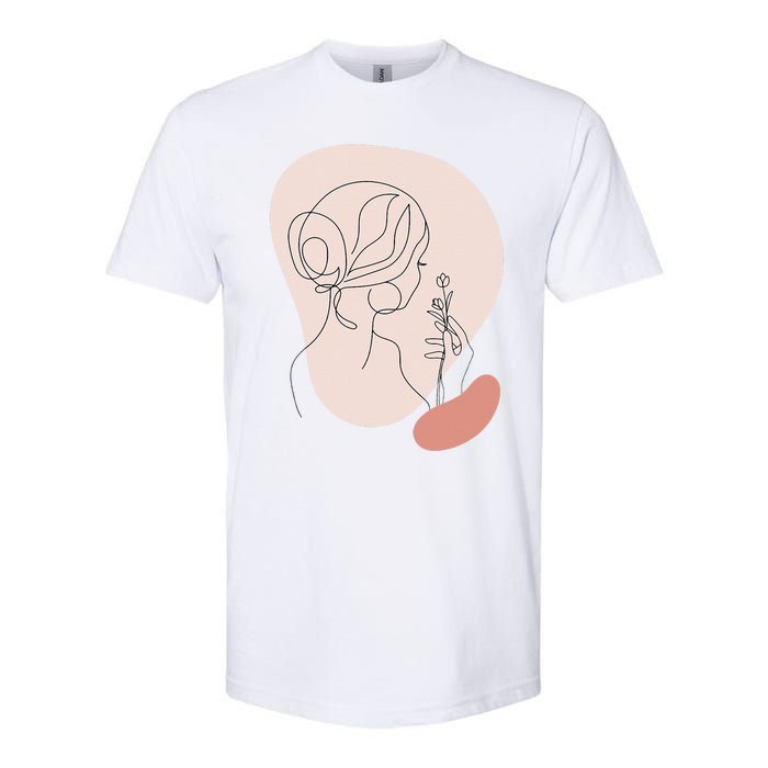 Line Art Abstract Minimalist Of Women Face With Rose Flower Softstyle CVC T-Shirt