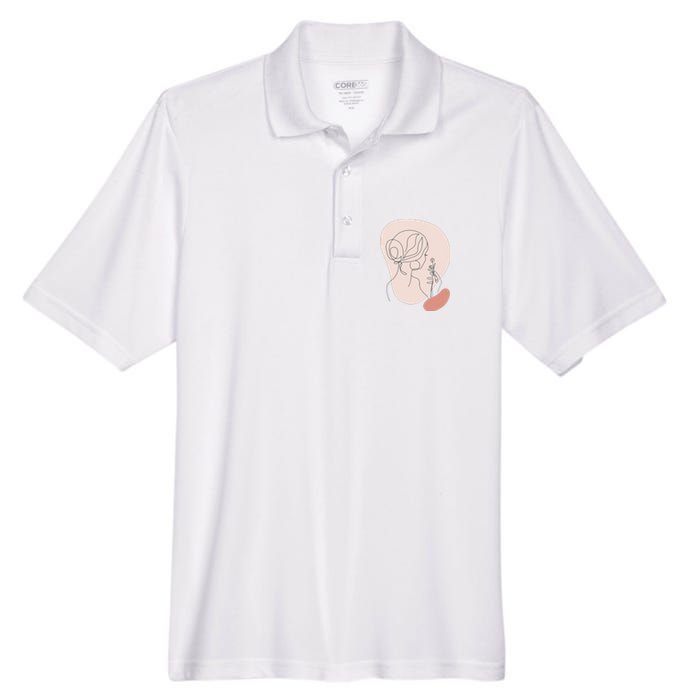 Line Art Abstract Minimalist Of Women Face With Rose Flower Men's Origin Performance Pique Polo