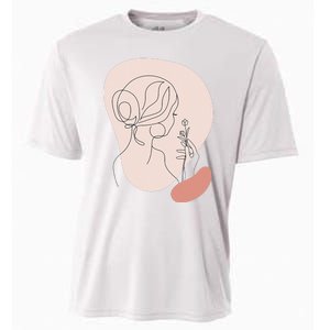 Line Art Abstract Minimalist Of Women Face With Rose Flower Cooling Performance Crew T-Shirt