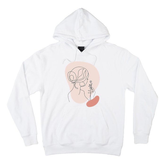 Line Art Abstract Minimalist Of Women Face With Rose Flower Hoodie