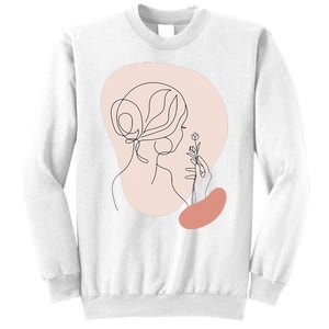 Line Art Abstract Minimalist Of Women Face With Rose Flower Sweatshirt