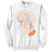 Line Art Abstract Minimalist Of Women Face With Rose Flower Sweatshirt