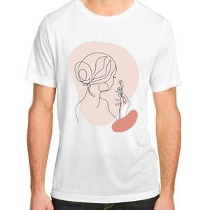 Line Art Abstract Minimalist Of Women Face With Rose Flower Adult ChromaSoft Performance T-Shirt