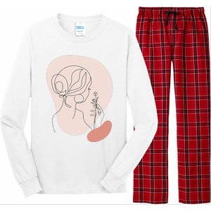 Line Art Abstract Minimalist Of Women Face With Rose Flower Long Sleeve Pajama Set