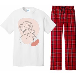 Line Art Abstract Minimalist Of Women Face With Rose Flower Pajama Set