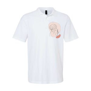 Line Art Abstract Minimalist Of Women Face With Rose Flower Softstyle Adult Sport Polo