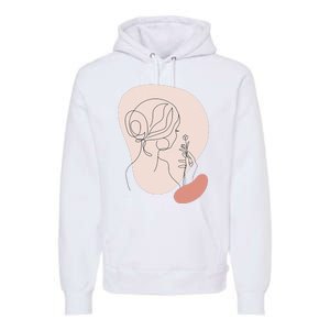 Line Art Abstract Minimalist Of Women Face With Rose Flower Premium Hoodie