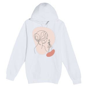 Line Art Abstract Minimalist Of Women Face With Rose Flower Premium Pullover Hoodie