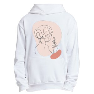 Line Art Abstract Minimalist Of Women Face With Rose Flower Urban Pullover Hoodie