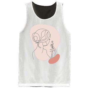 Line Art Abstract Minimalist Of Women Face With Rose Flower Mesh Reversible Basketball Jersey Tank