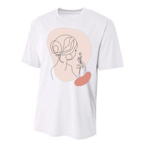 Line Art Abstract Minimalist Of Women Face With Rose Flower Performance Sprint T-Shirt