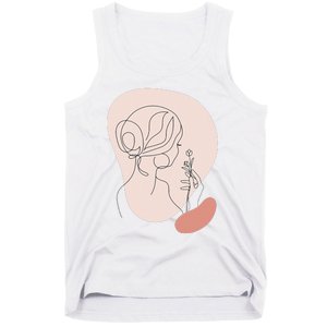 Line Art Abstract Minimalist Of Women Face With Rose Flower Tank Top