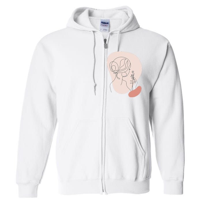 Line Art Abstract Minimalist Of Women Face With Rose Flower Full Zip Hoodie