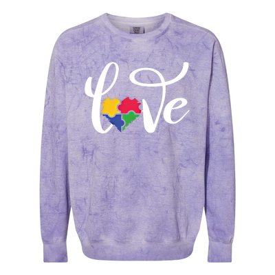 Love Autism Awareness Day ValentineS Day Puzzle Piece Heart Gift Colorblast Crewneck Sweatshirt