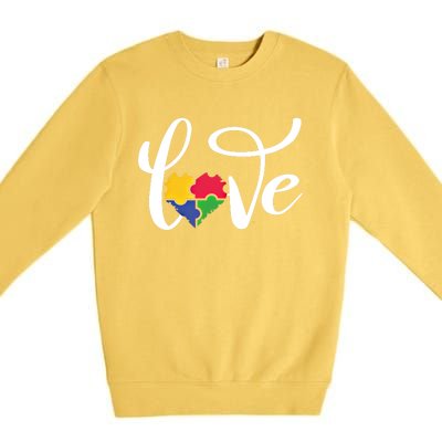 Love Autism Awareness Day ValentineS Day Puzzle Piece Heart Gift Premium Crewneck Sweatshirt