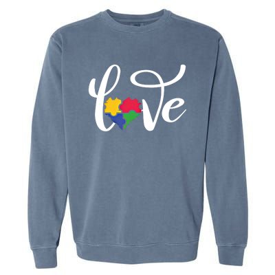 Love Autism Awareness Day ValentineS Day Puzzle Piece Heart Gift Garment-Dyed Sweatshirt