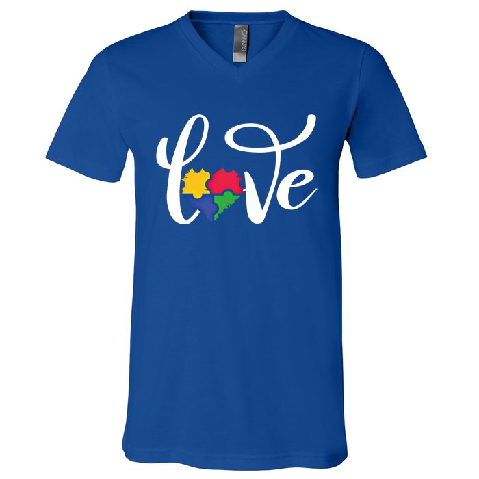 Love Autism Awareness Day ValentineS Day Puzzle Piece Heart Gift V-Neck T-Shirt