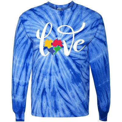 Love Autism Awareness Day ValentineS Day Puzzle Piece Heart Gift Tie-Dye Long Sleeve Shirt