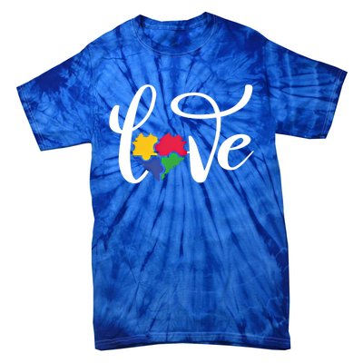 Love Autism Awareness Day ValentineS Day Puzzle Piece Heart Gift Tie-Dye T-Shirt