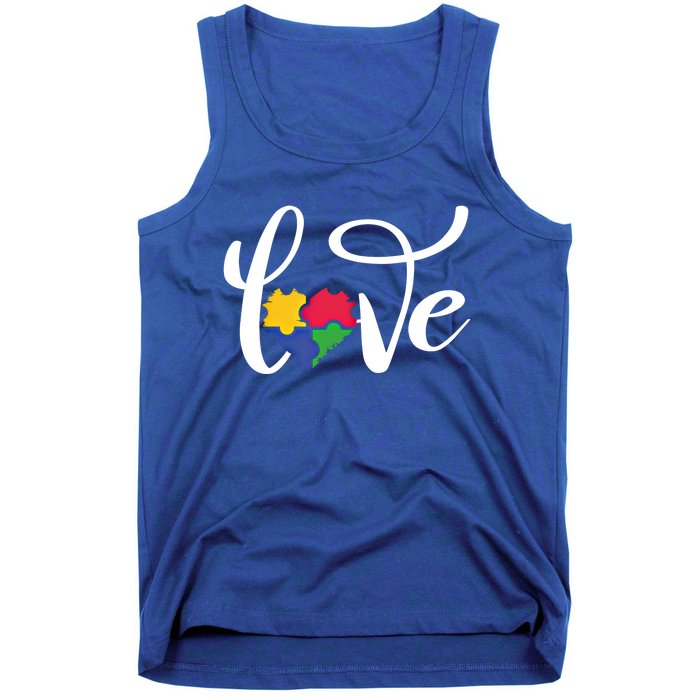 Love Autism Awareness Day ValentineS Day Puzzle Piece Heart Gift Tank Top