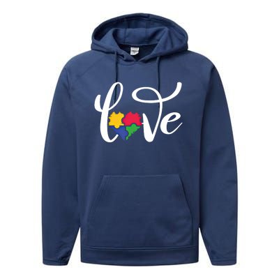 Love Autism Awareness Day ValentineS Day Puzzle Piece Heart Gift Performance Fleece Hoodie