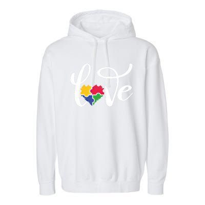 Love Autism Awareness Day ValentineS Day Puzzle Piece Heart Gift Garment-Dyed Fleece Hoodie