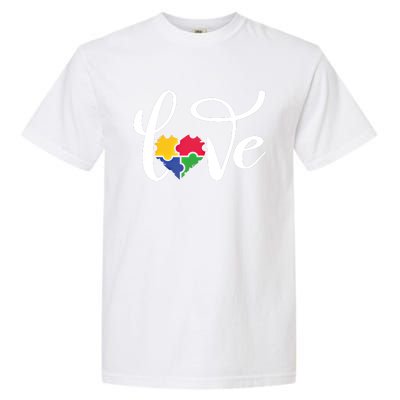 Love Autism Awareness Day ValentineS Day Puzzle Piece Heart Gift Garment-Dyed Heavyweight T-Shirt