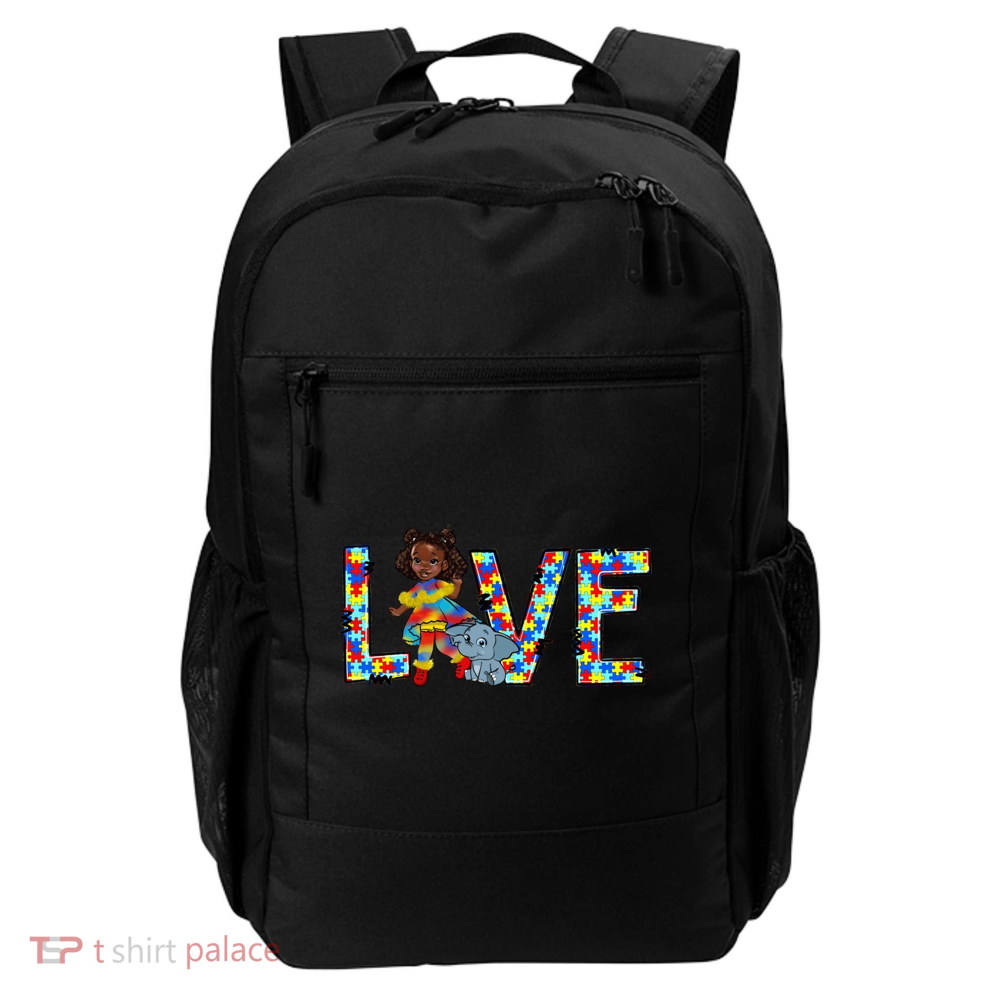 Love Autism Awareness African Black Girl Kid Toddler Melanin Long Sleeve Backpack