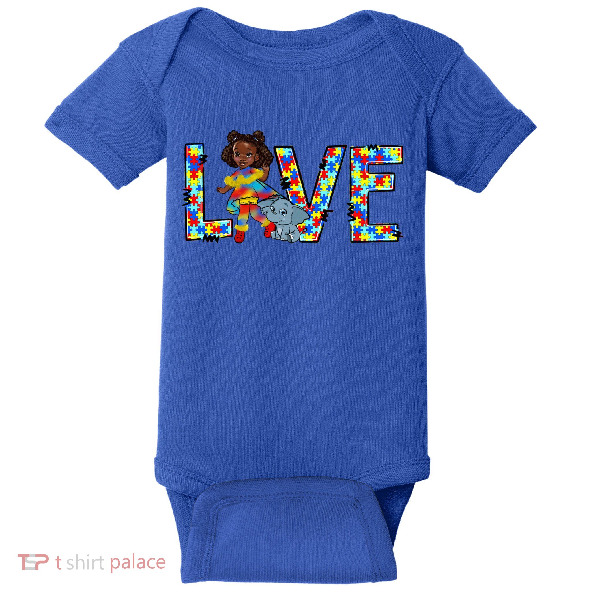 Love Autism Awareness African Black Girl Kid Toddler Melanin Long Sleeve Baby Bodysuit