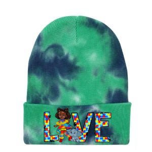 Love Autism Awareness African Black Girl Kid Toddler Melanin Long Sleeve Tie Dye 12in Knit Beanie