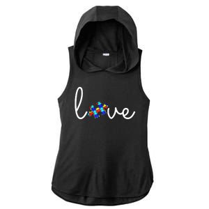 Love Autism Awareness Puzzle Piece Ladies PosiCharge Tri-Blend Wicking Draft Hoodie Tank