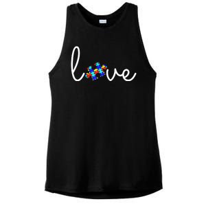 Love Autism Awareness Puzzle Piece Ladies PosiCharge Tri-Blend Wicking Tank