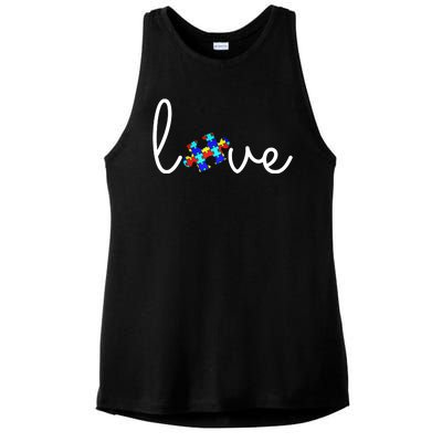 Love Autism Awareness Puzzle Piece Ladies PosiCharge Tri-Blend Wicking Tank