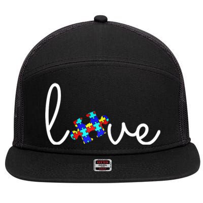 Love Autism Awareness Puzzle Piece 7 Panel Mesh Trucker Snapback Hat