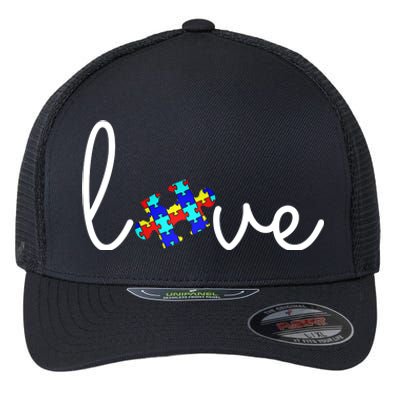 Love Autism Awareness Puzzle Piece Flexfit Unipanel Trucker Cap