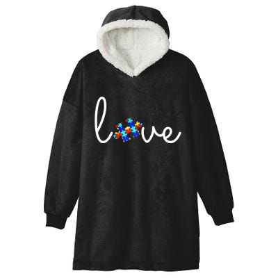Love Autism Awareness Puzzle Piece Hooded Wearable Blanket
