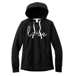 Love Autism Awareness Puzzle Piece Women's Fleece Hoodie