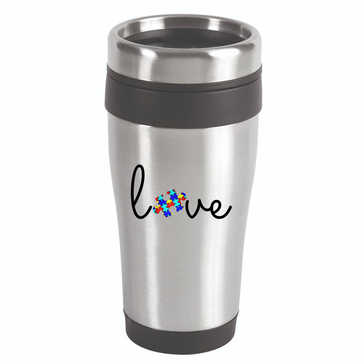 Love Autism Awareness Puzzle Piece 16oz Travel Tumbler