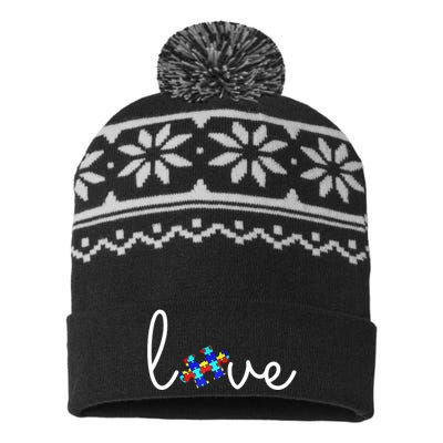 Love Autism Awareness Puzzle Piece USA-Made Snowflake Beanie