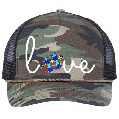 Love Autism Awareness Puzzle Piece Retro Rope Trucker Hat Cap